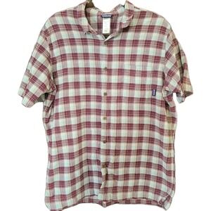 Patagonia Men's Plaid Short Sleeve Button Down Organic Cotton Shirt XL Gingham
